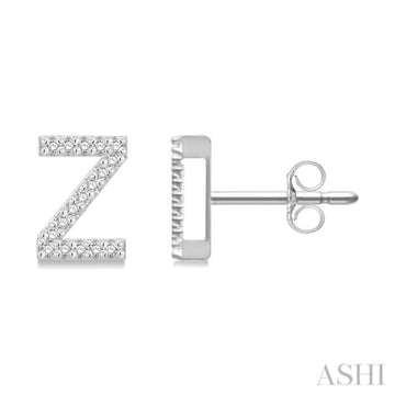 1/10 Ctw Initial 'Z' Round Cut Diamond Earrings in 10K White Gold